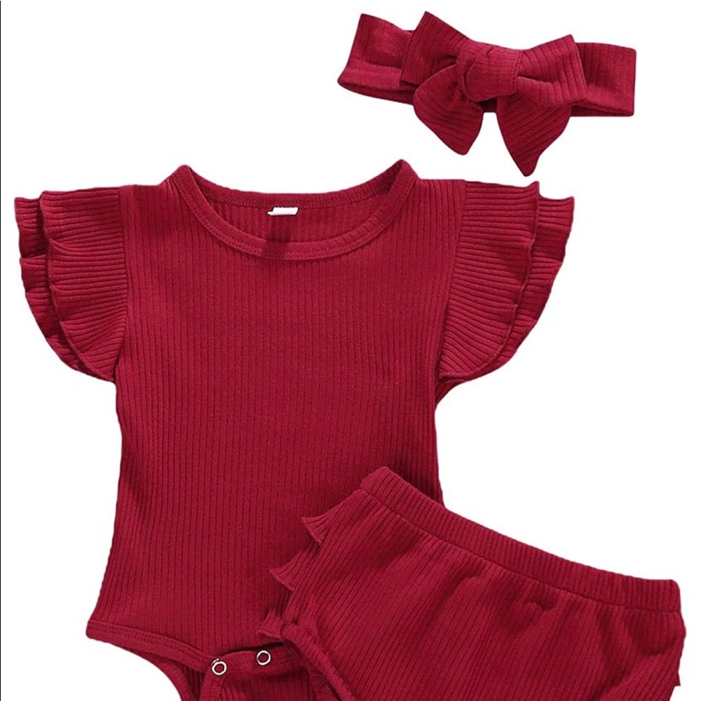 3 Piece Baby Girl Ruffle Onesie Set